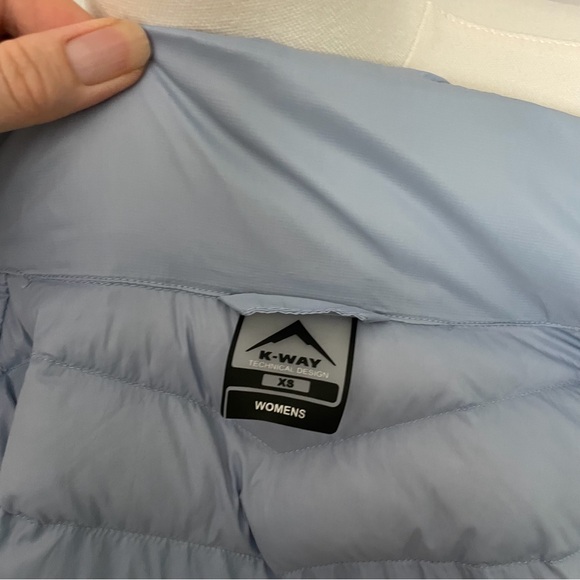 K-Way Jacket Puffer Duck Down Lightweight Packable Pockets Travel 650 FP Blue - Picture 14 of 16